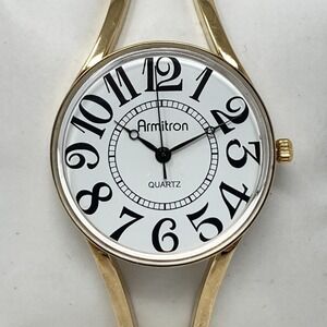 Vintage Armitron Watch Women 32mm Gold Tone Hinged Cuff Retro New Battery 7.5"